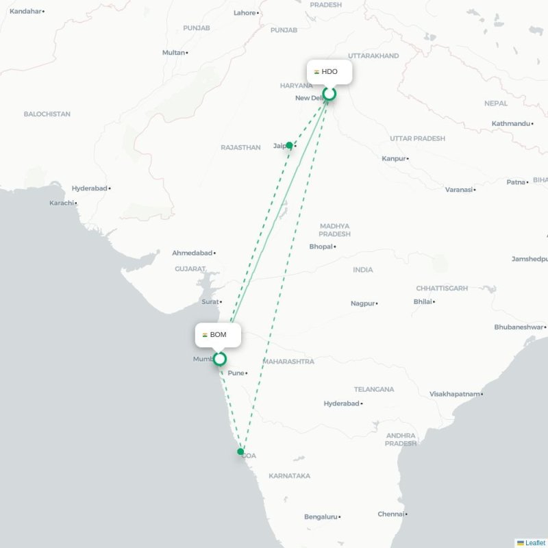 HDO - BOM route map