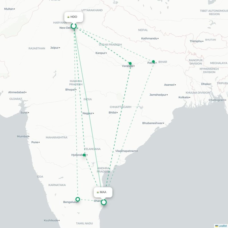 HDO - MAA route map