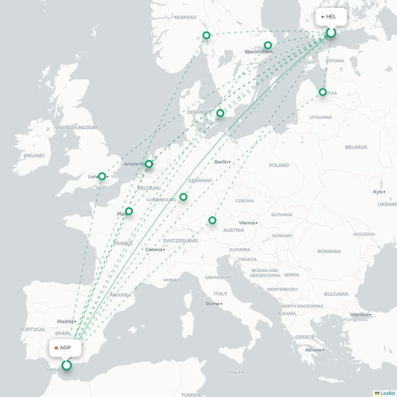 HEL - AGP route map