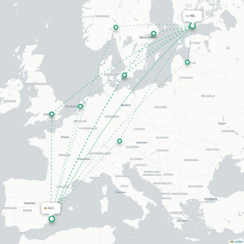 HEL - ALC route map