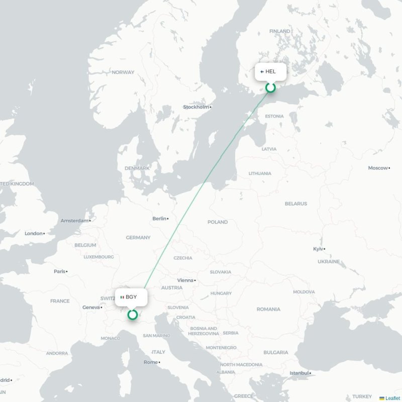 HEL - BGY route map