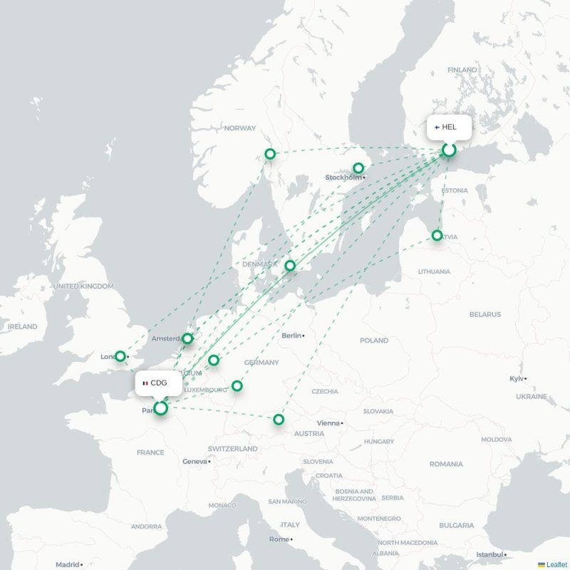 HEL - CDG route map