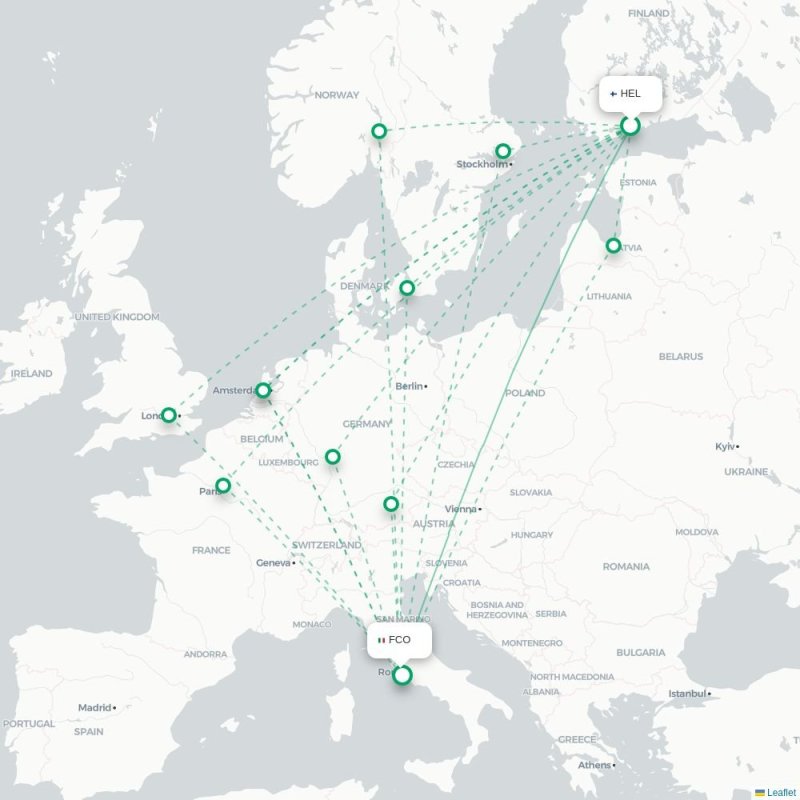 HEL - FCO route map