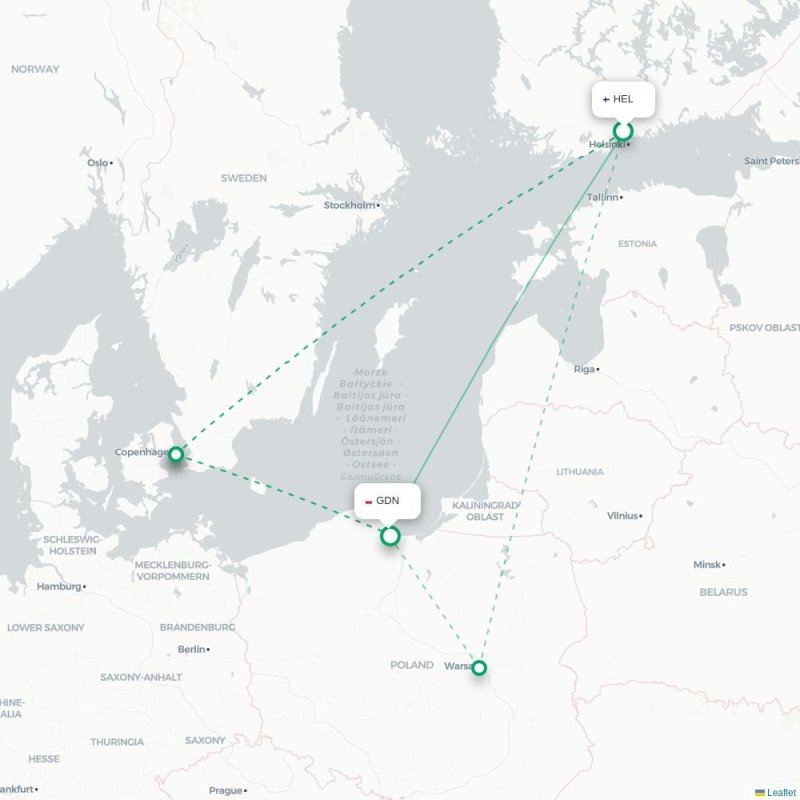 HEL - GDN route map