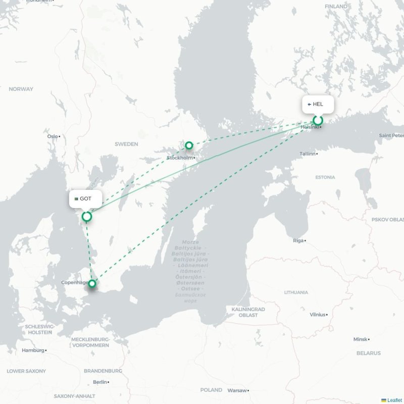 HEL - GOT route map