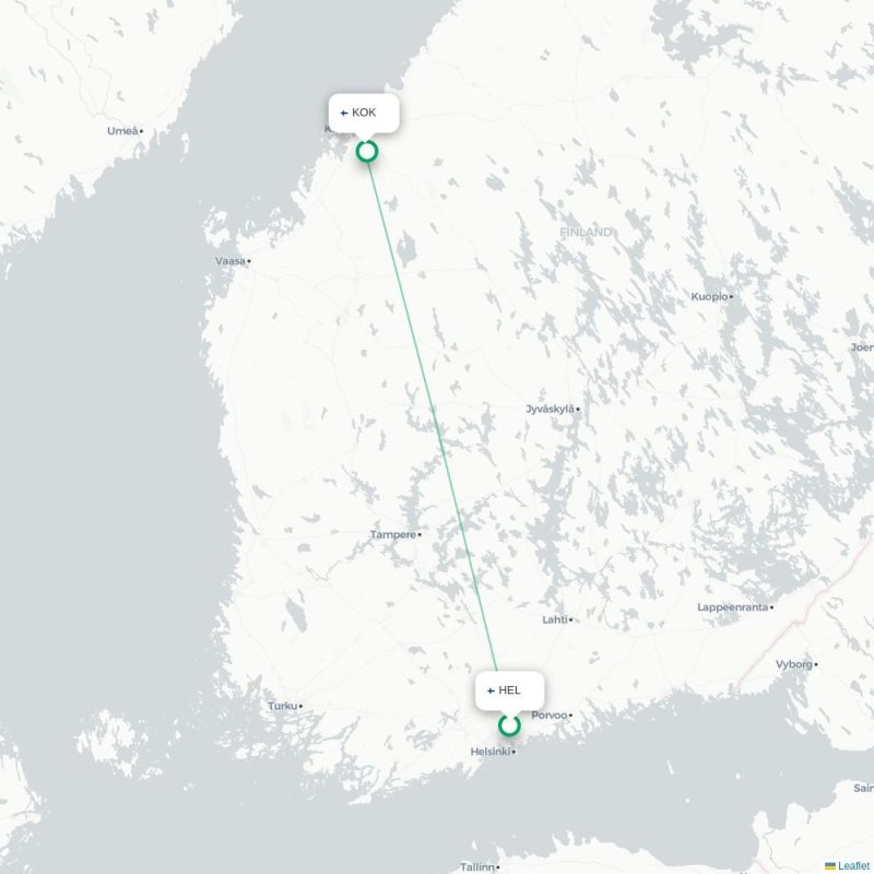 HEL - KOK route map
