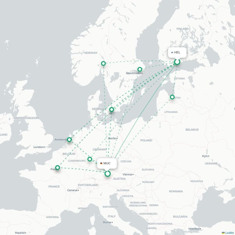 HEL - MUC route map