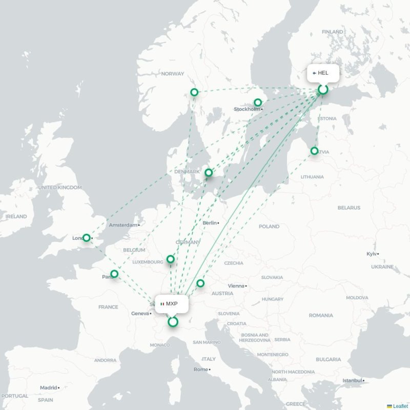 HEL - MXP route map