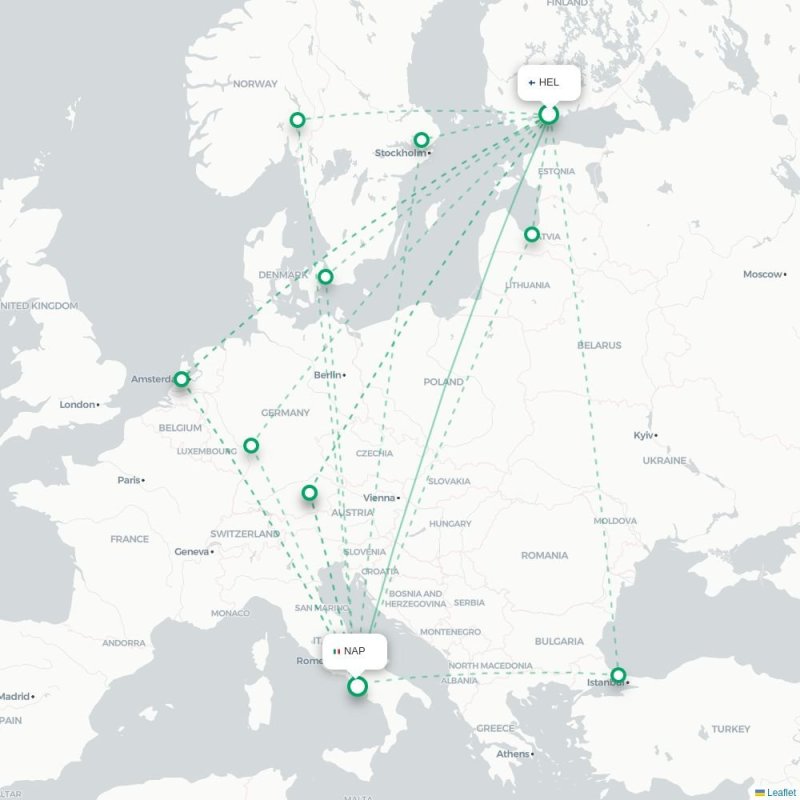 HEL - NAP route map