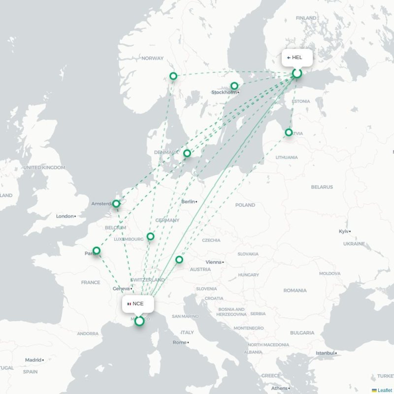 HEL - NCE route map