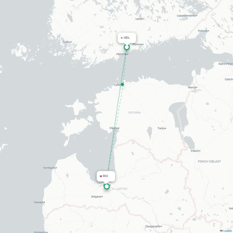 HEL - RIX route map