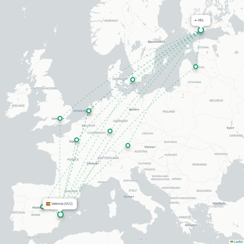 HEL - VLC route map