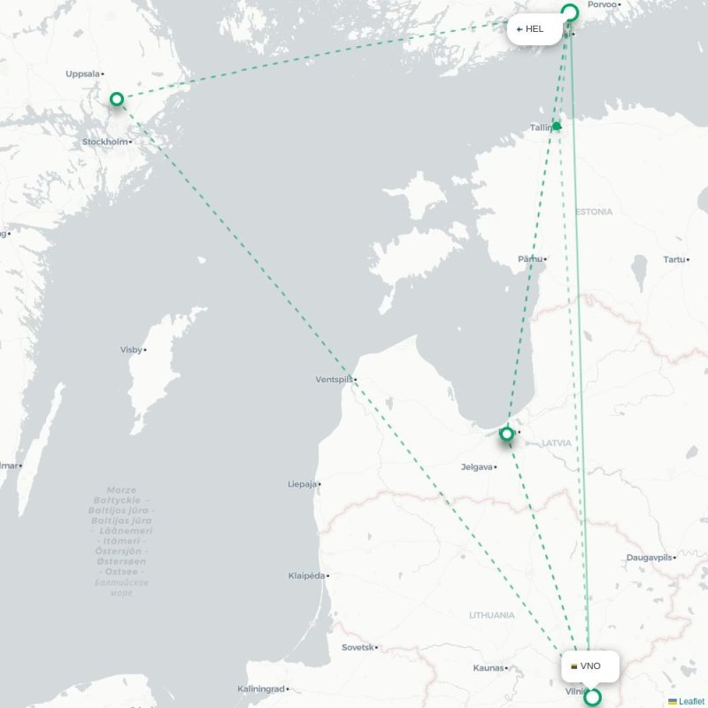 HEL - VNO route map