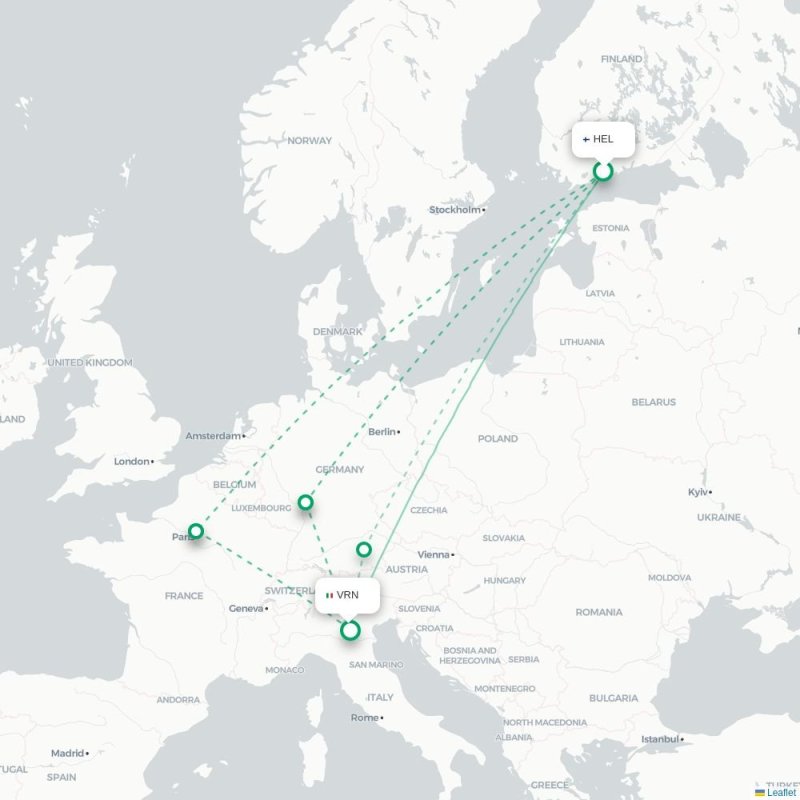 HEL - VRN route map