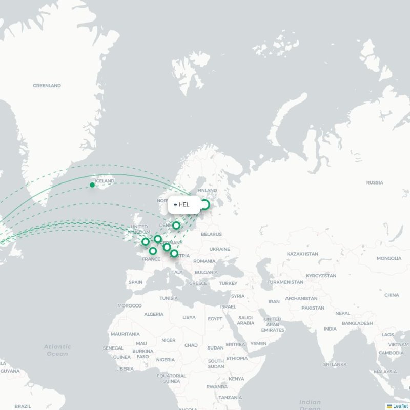 HEL - YYZ route map