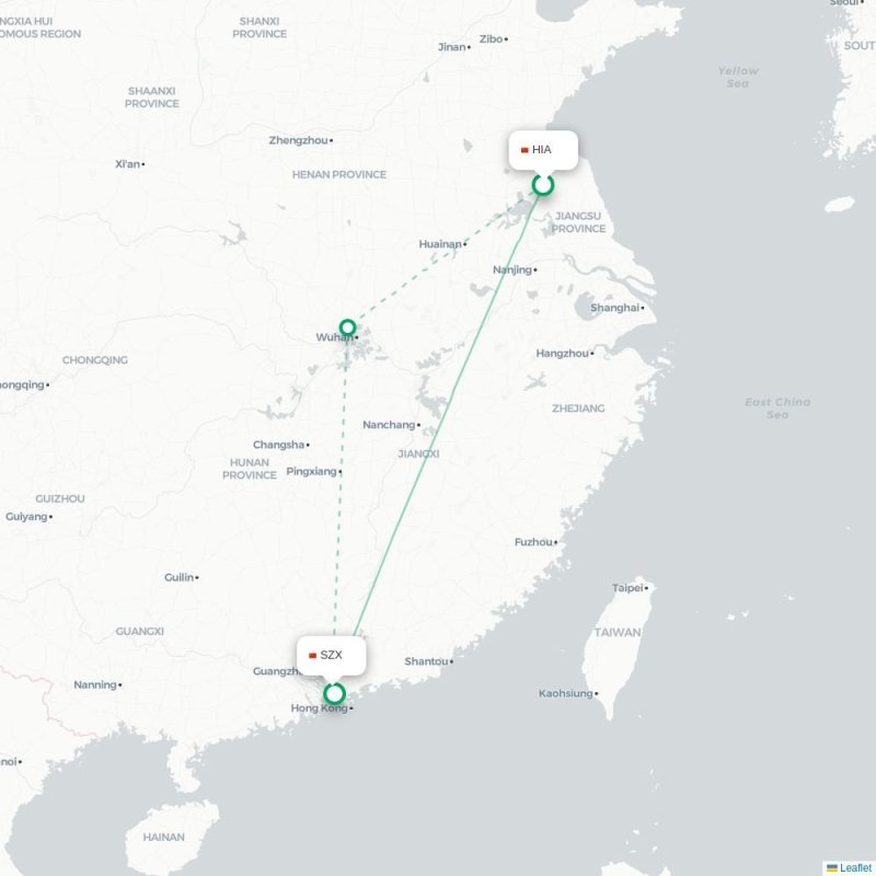 HIA - SZX route map