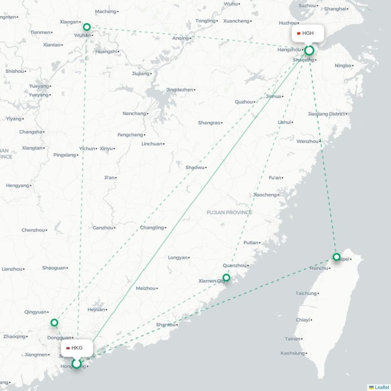 HKG - HGH route map