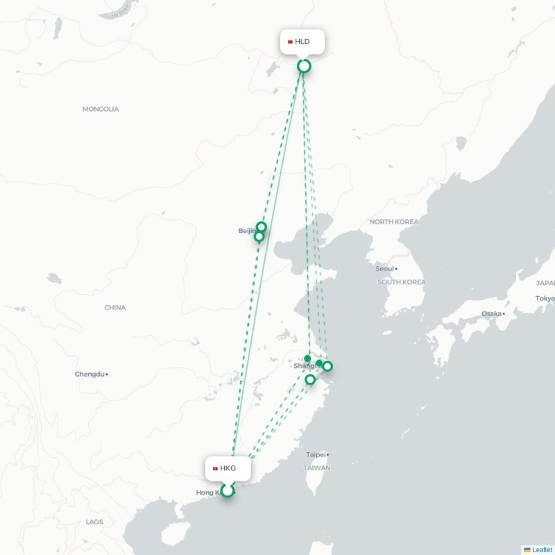 HKG - HLD route map