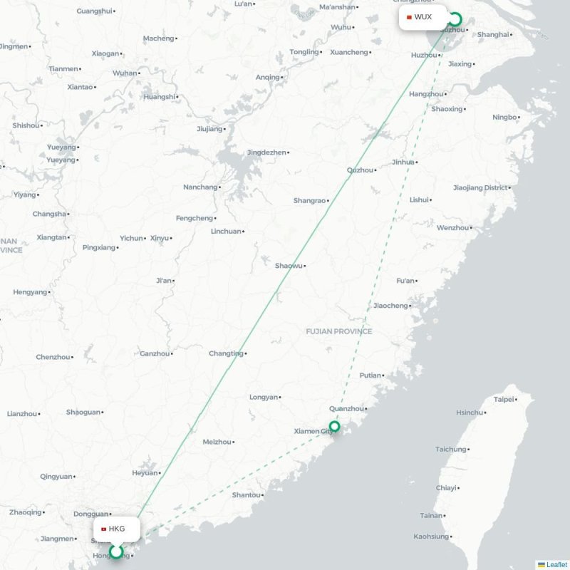 HKG - WUX route map