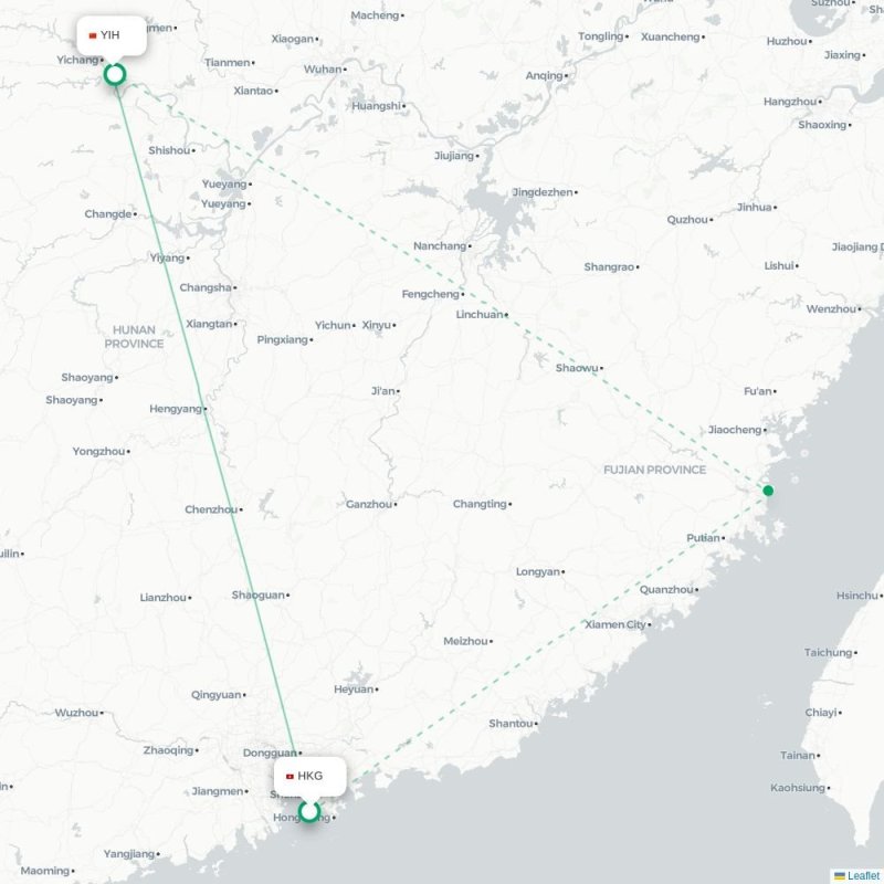 HKG - YIH route map