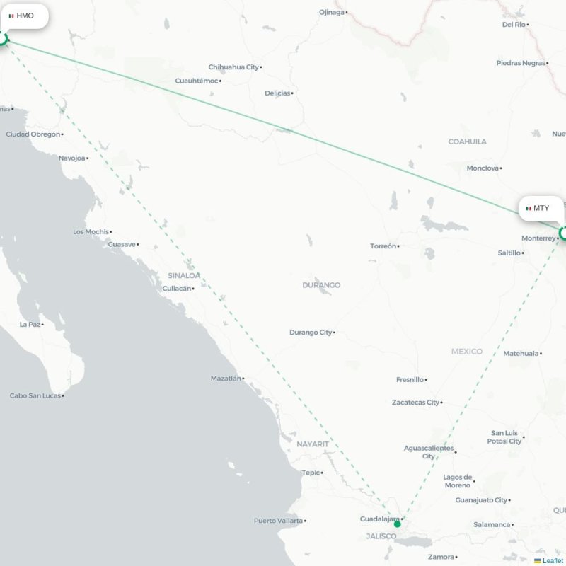 HMO - MTY route map