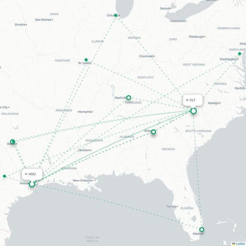 HOU - CLT route map