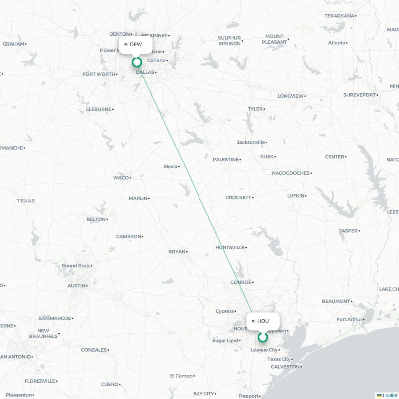 HOU - DFW route map