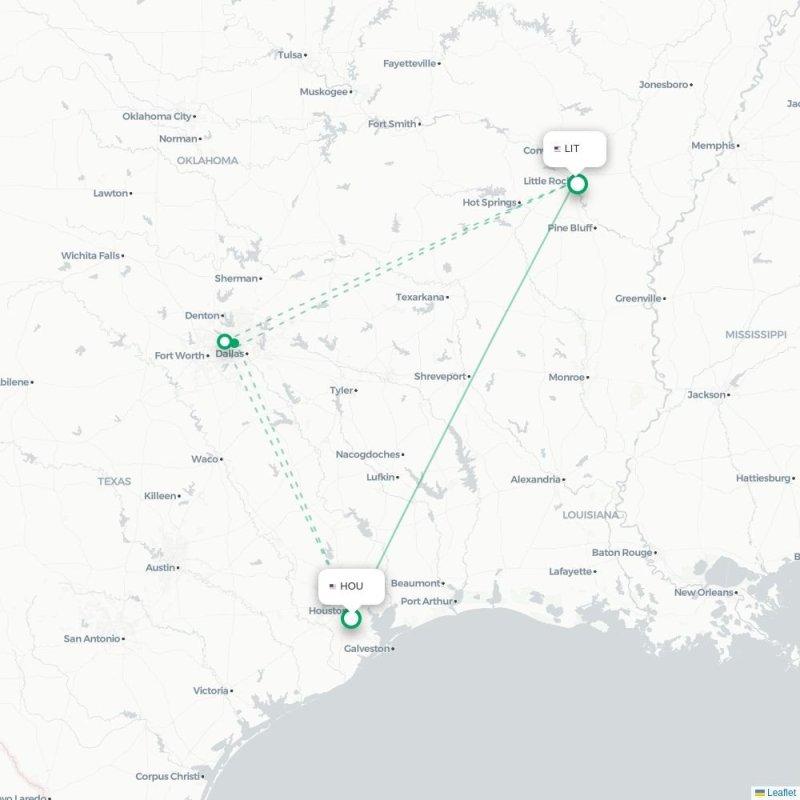 HOU - LIT route map