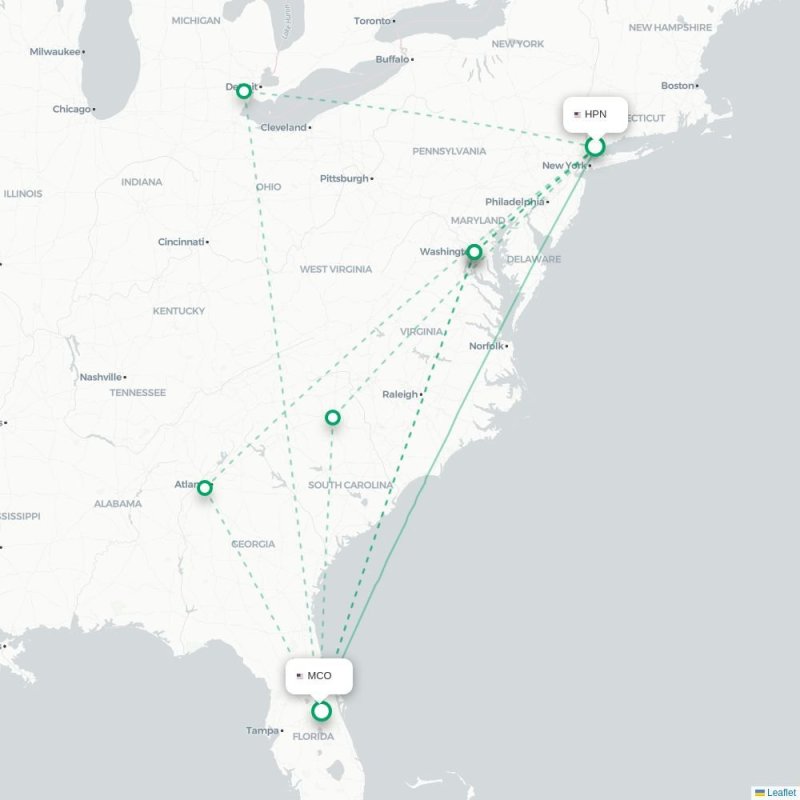 HPN - MCO route map