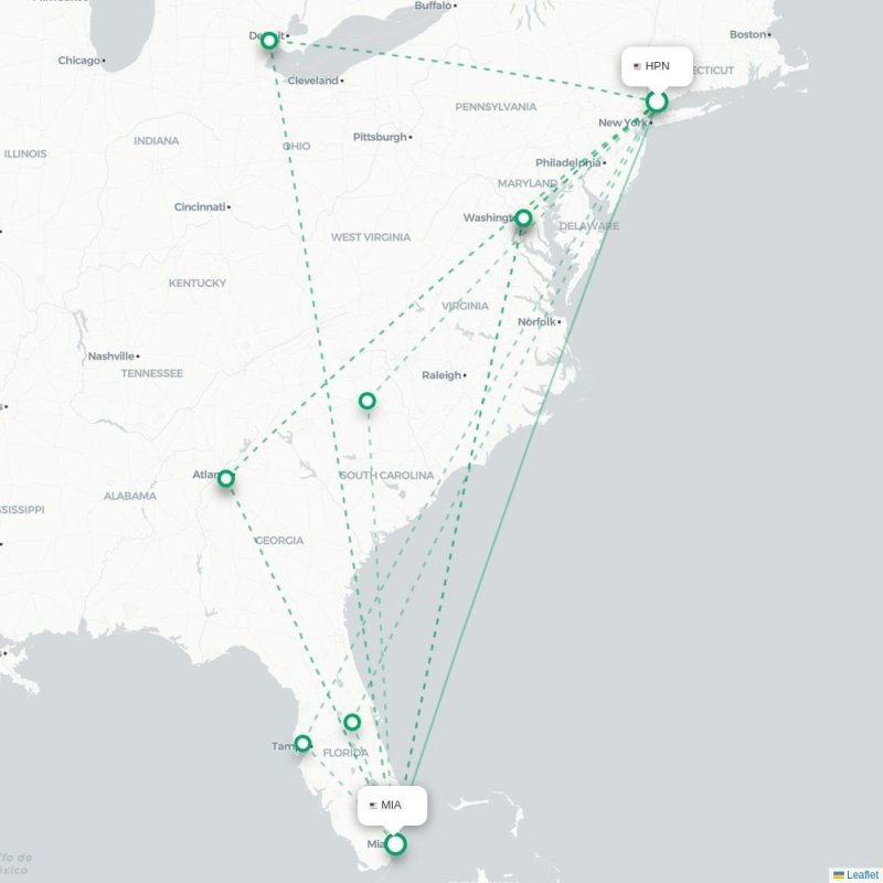 HPN - MIA route map