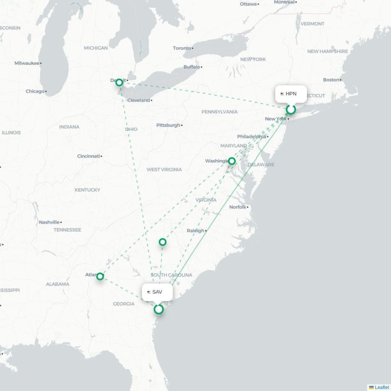 HPN - SAV route map