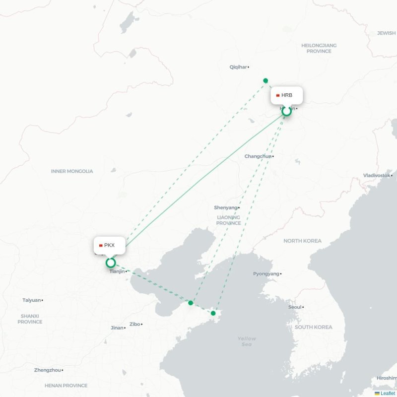 HRB - PKX route map