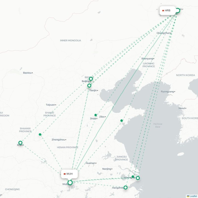HRB - WUH route map