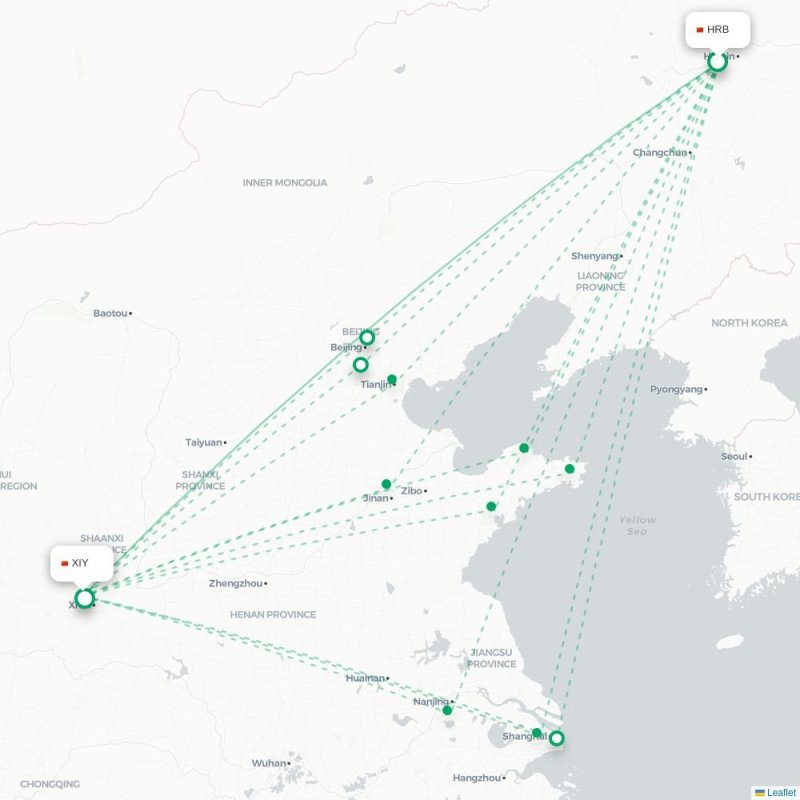 HRB - XIY route map