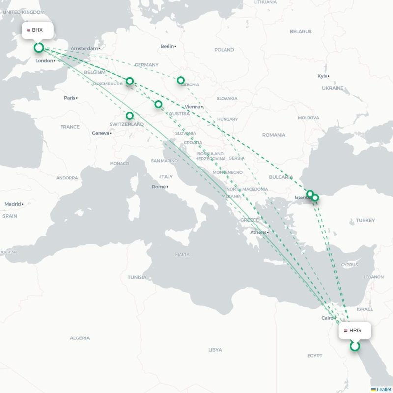 HRG - BHX route map