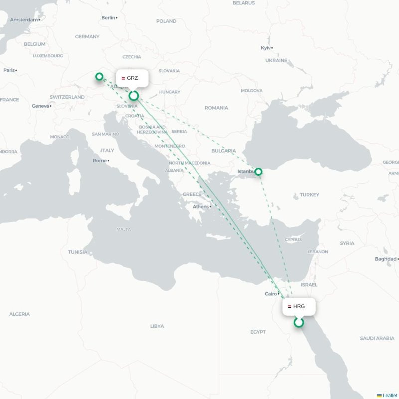 HRG - GRZ route map