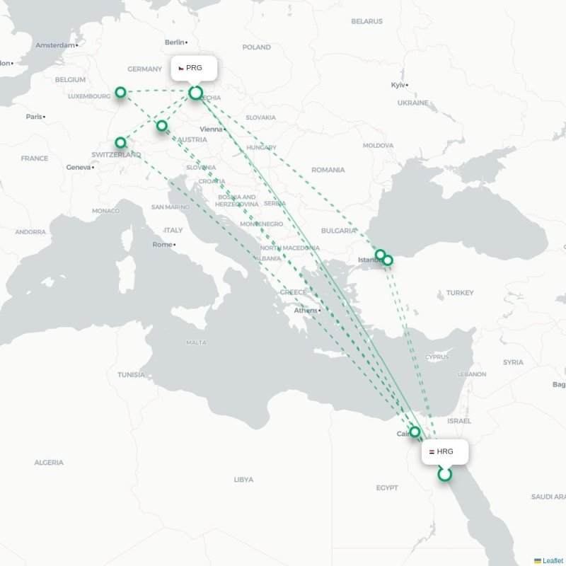 HRG - PRG route map