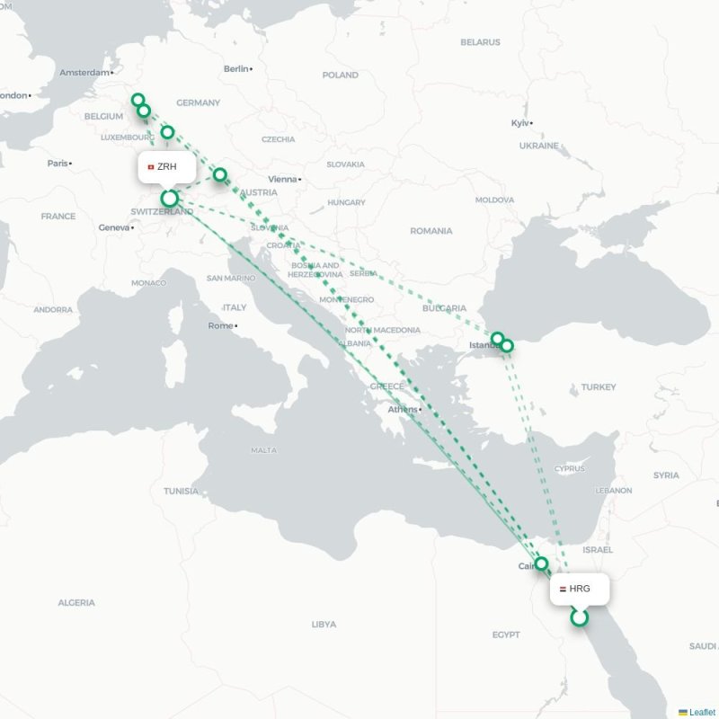 HRG - ZRH route map