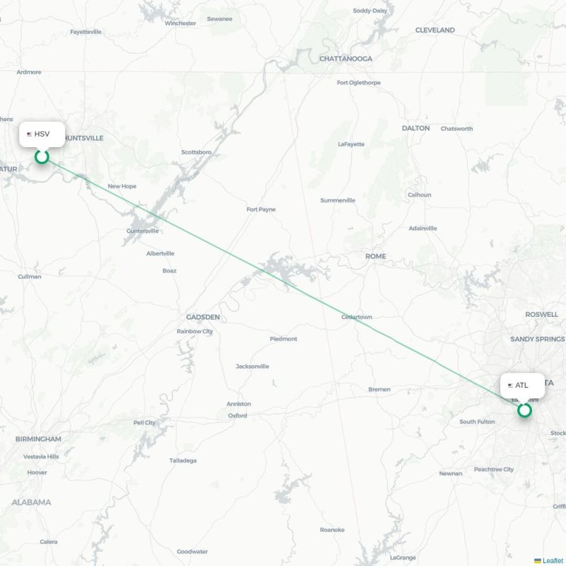 HSV - ATL route map