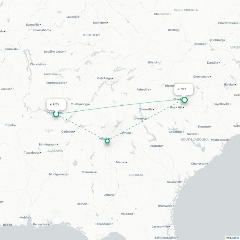 HSV - CLT route map