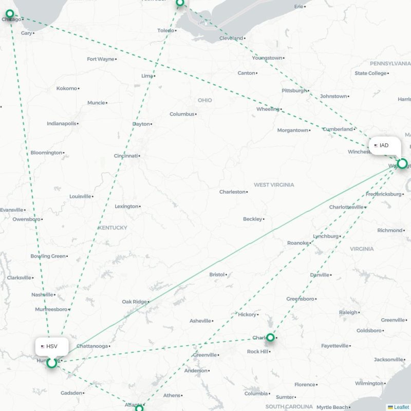 HSV - IAD route map