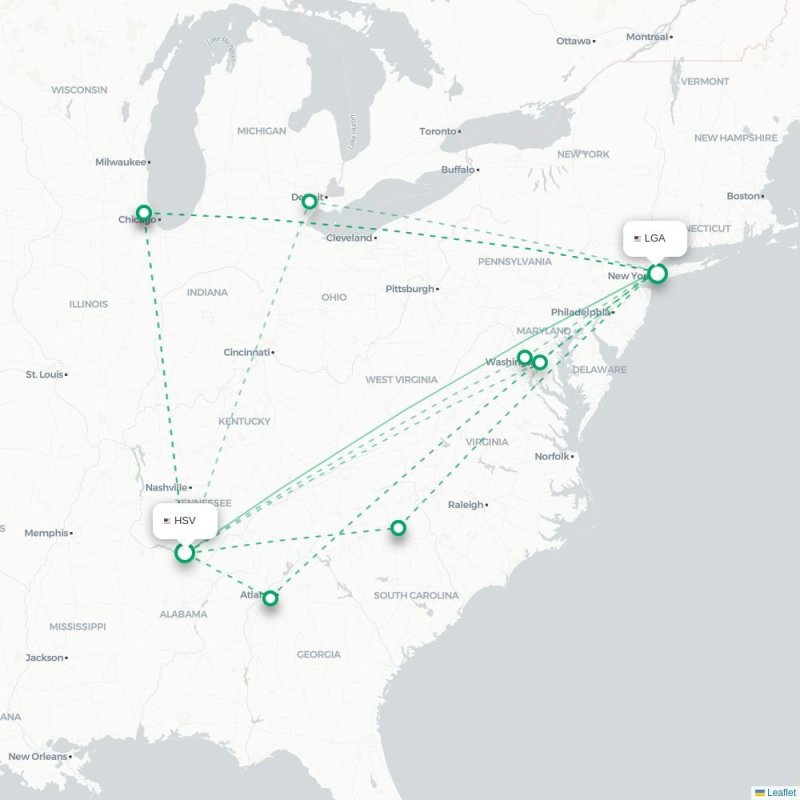 HSV - LGA route map