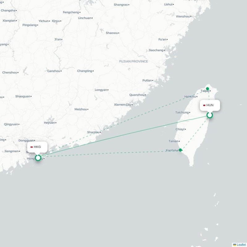 HUN - HKG route map