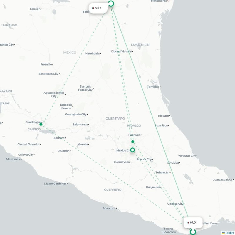 HUX - MTY route map