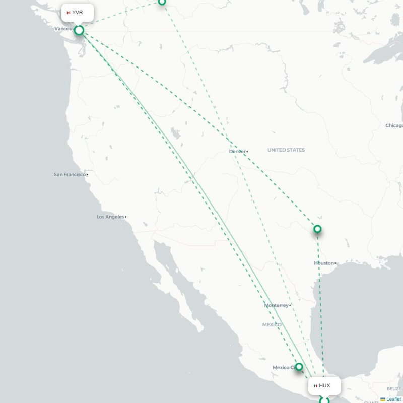 HUX - YVR route map