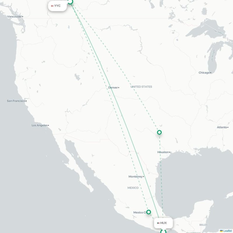 HUX - YYC route map