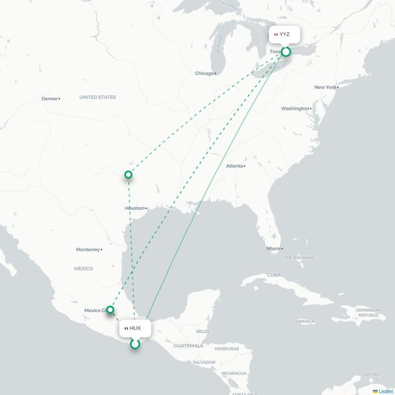 HUX - YYZ route map