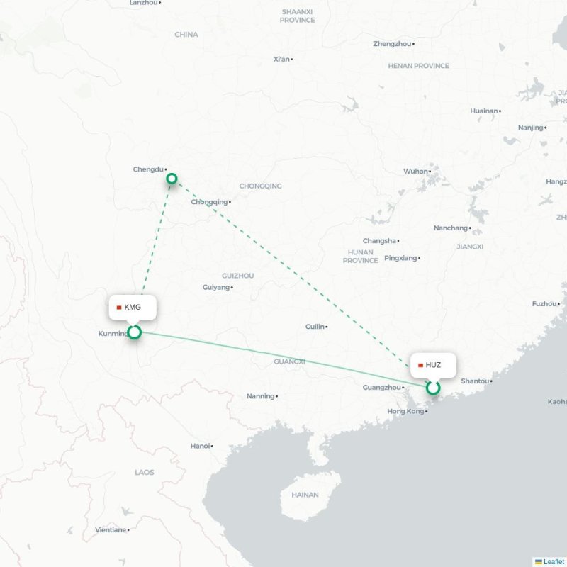 HUZ - KMG route map