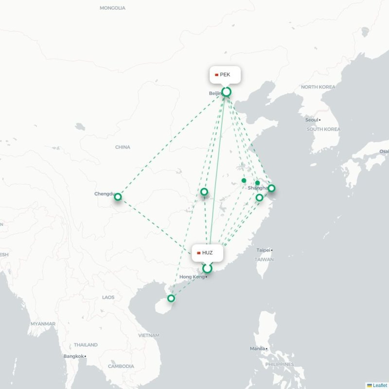 HUZ - PEK route map