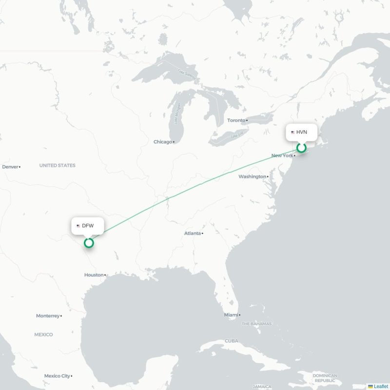 HVN - DFW route map